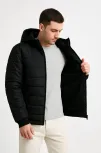 Erkek Şişme Kapüşonlu Fermuarlı Mont Su İtici Kapitone Astarlı Kumaş Cepli Kışlık Rahat Kalıp - Siyah Erkek Şişme Kapüşonlu Fermuarlı Mont Su İtici Kapitone Astarlı Kumaş Cepli Kışlık Rahat Kalıp - Siyah