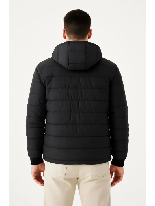 Erkek Şişme Kapüşonlu Fermuarlı Mont Su İtici Kapitone Astarlı Kumaş Cepli Kışlık Rahat Kalıp - Siyah Erkek Şişme Kapüşonlu Fermuarlı Mont Su İtici Kapitone Astarlı Kumaş Cepli Kışlık Rahat Kalıp - Siyah