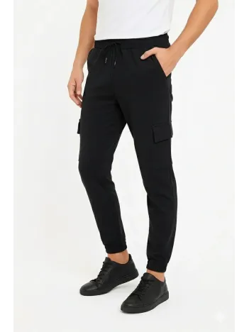 Erkek Siyah Jogger Eşofman Altı Rahat Kalıp, Kargo Cepli, Lastikli Paça, Günlük Spor Pantolon - Siyah