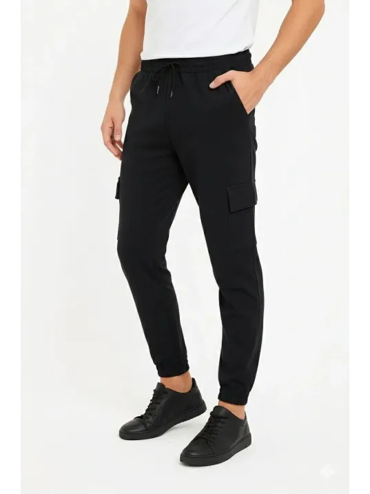 Erkek Siyah Jogger Eşofman Altı Rahat Kalıp, Kargo Cepli, Lastikli Paça, Günlük Spor Pantolon - Siyah Erkek Siyah Jogger Eşofman Altı Rahat Kalıp, Kargo Cepli, Lastikli Paça, Günlük Spor Pantolon - Siyah