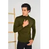 Erkek Tam Balıkçı Yaka Düz Renk Kazak - Yeşil