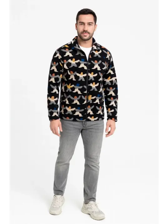 Erkek Tam Fermuarlı Desenli Polar Sweat – Siyah Multicolor Figür Desen Yakalı, Uzun Kollu, Oversize Rahat Kalıp- Siyah Erkek Tam Fermuarlı Desenli Polar Sweat – Siyah Multicolor Figür Desen Yakalı, Uzun Kollu, Oversize Rahat Kalıp- Siyah