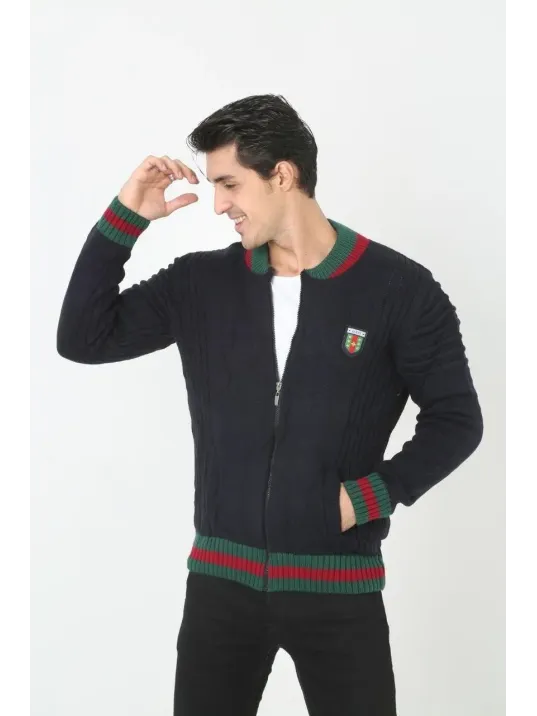 Erkek Tam Fermuarlı Triko Hırka - Lacivert Erkek Tam Fermuarlı Triko Hırka - Lacivert