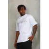 Unisex Oversize Taşlı Bisiklet Yaka T-Shirt - Beyaz Unisex Oversize Taşlı Bisiklet Yaka T-Shirt - Beyaz