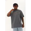 Unisex Oversize Taşlı Bisiklet Yaka T-Shirt - Füme Unisex Oversize Taşlı Bisiklet Yaka T-Shirt - Füme
