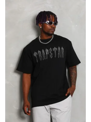 Unisex Oversize Taşlı Bisiklet Yaka T-Shirt - Siyah Unisex Oversize Taşlı Bisiklet Yaka T-Shirt - Siyah