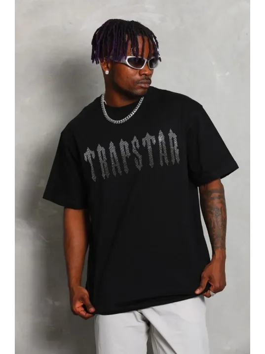 Unisex Oversize Taşlı Bisiklet Yaka T-Shirt - Siyah Unisex Oversize Taşlı Bisiklet Yaka T-Shirt - Siyah