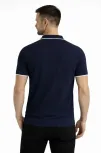 Erkek Triko Kumaş Yakalı Düğmesiz Açık Yaka Fitilli Kısa Kollu Regular Fit Tişört T-shirt - Lacivert