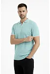Erkek Triko Kumaş Yakalı Düğmesiz Açık Yaka Fitilli Kısa Kollu Regular Fit Tişört T-shirt - Mint Yeşili