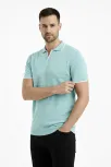 Erkek Triko Kumaş Yakalı Düğmesiz Açık Yaka Fitilli Kısa Kollu Regular Fit Tişört T-shirt - Mint Yeşili
