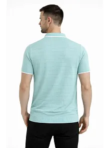 Erkek Triko Kumaş Yakalı Düğmesiz Açık Yaka Fitilli Kısa Kollu Regular Fit Tişört T-shirt - Mint Yeşili