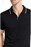 Erkek Triko Kumaş Yakalı Düğmesiz Açık Yaka Fitilli Kısa Kollu Regular Fit Tişört T-shirt - Siyah