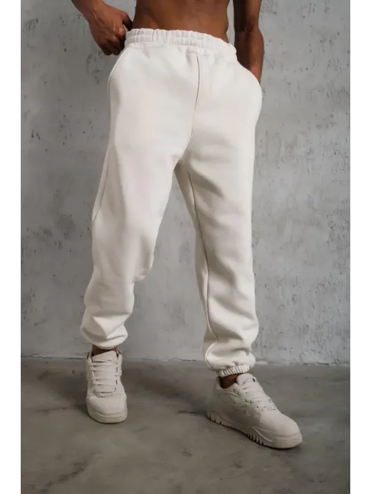 Erkek Üç İplik Alt Eşofman Lastikli - Beyaz