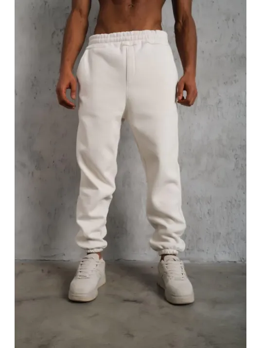 Erkek Üç İplik Alt Eşofman Lastikli - Beyaz