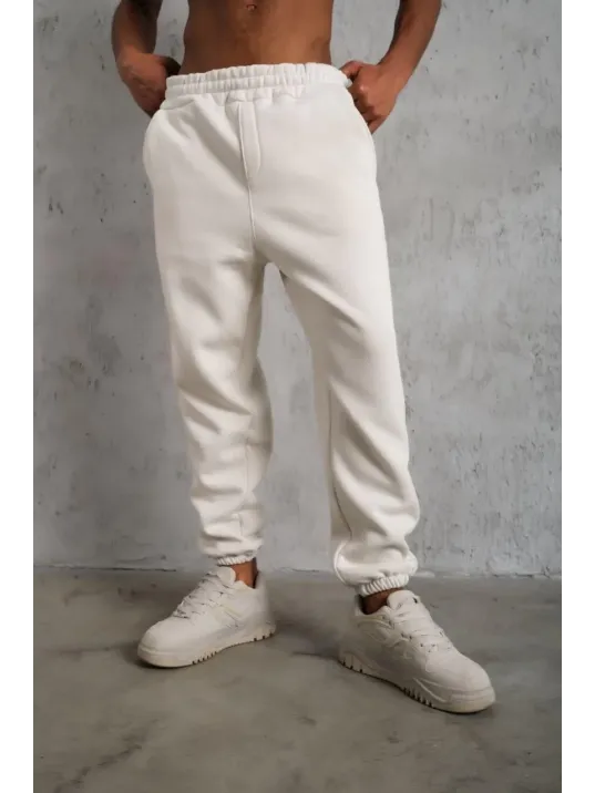 Erkek Üç İplik Alt Eşofman Lastikli - Beyaz