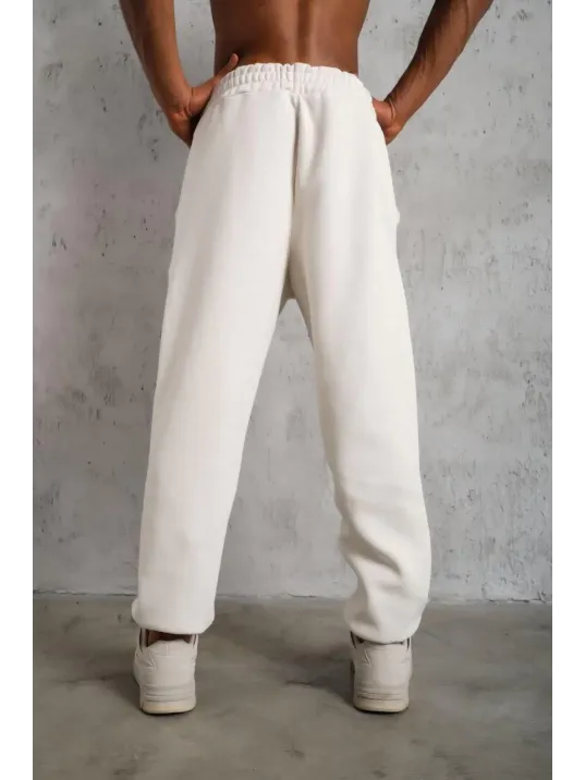 Erkek Üç İplik Alt Eşofman Lastikli - Beyaz