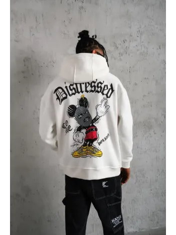 Erkek Üç İplik Baskılı Kapüşonlu Sweat - Beyaz Erkek Üç İplik Baskılı Kapüşonlu Sweat - Beyaz