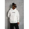 Erkek Üç İplik Baskılı Kapüşonlu Sweat - Beyaz