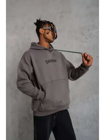 Erkek Üç İplik Baskılı Kapüşonlu Sweat - Gri