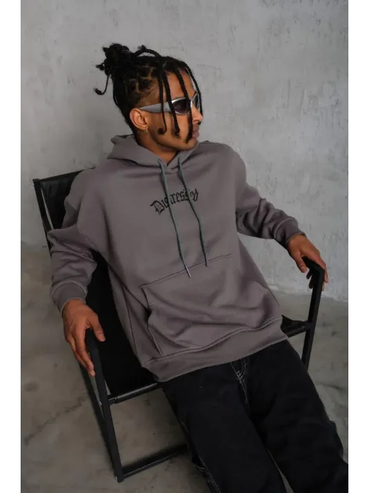 Erkek Üç İplik Baskılı Kapüşonlu Sweat - Gri Erkek Üç İplik Baskılı Kapüşonlu Sweat - Gri