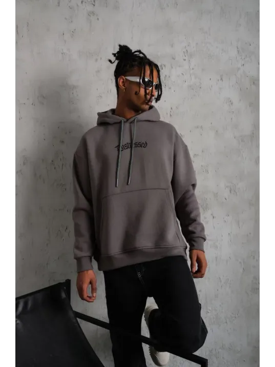 Erkek Üç İplik Baskılı Kapüşonlu Sweat - Gri Erkek Üç İplik Baskılı Kapüşonlu Sweat - Gri