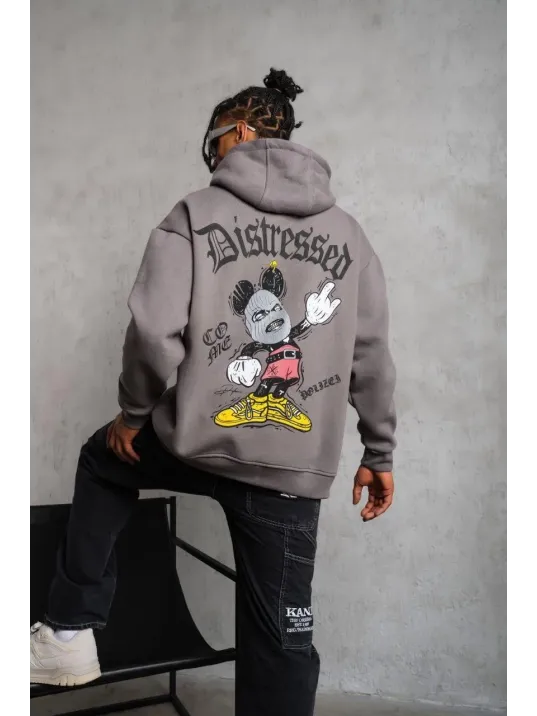 Erkek Üç İplik Baskılı Kapüşonlu Sweat - Gri Erkek Üç İplik Baskılı Kapüşonlu Sweat - Gri