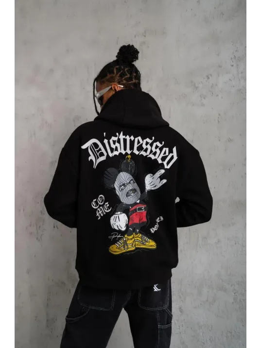 Erkek Üç İplik Baskılı Kapüşonlu Sweat - Siyah Erkek Üç İplik Baskılı Kapüşonlu Sweat - Siyah