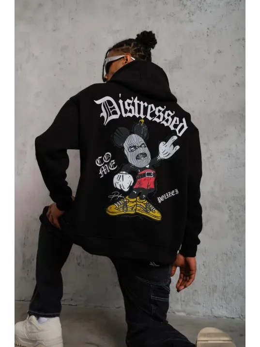 Erkek Üç İplik Baskılı Kapüşonlu Sweat - Siyah Erkek Üç İplik Baskılı Kapüşonlu Sweat - Siyah