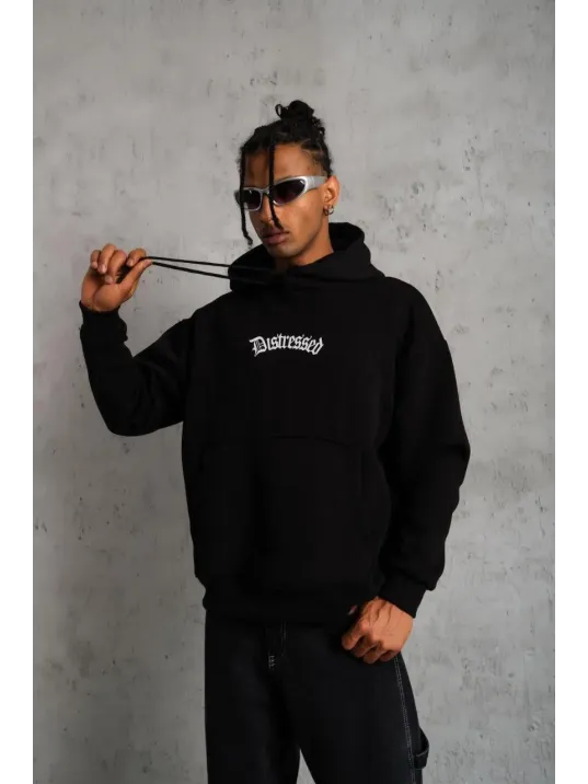 Erkek Üç İplik Baskılı Kapüşonlu Sweat - Siyah Erkek Üç İplik Baskılı Kapüşonlu Sweat - Siyah