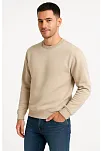 Erkek Üç İplik Düz Bisiklet Yaka Sweatshirt - Bej