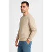 Erkek Üç İplik Düz Bisiklet Yaka SweatShirt - Bej