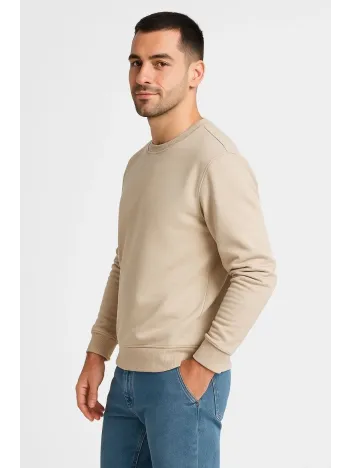 Erkek Üç İplik Düz Bisiklet Yaka SweatShirt - Bej Erkek Üç İplik Düz Bisiklet Yaka SweatShirt - Bej
