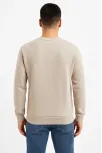 Erkek Üç İplik Düz Bisiklet Yaka Sweatshirt - Bej