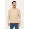 Erkek Üç İplik Düz Bisiklet Yaka SweatShirt - Bej