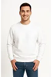 Erkek Üç İplik Düz Bisiklet Yaka Sweatshirt - Beyaz