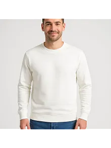 Erkek Üç İplik Düz Bisiklet Yaka Sweatshirt - Beyaz