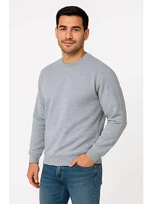 Erkek Üç İplik Düz Bisiklet Yaka Sweatshirt - Gri