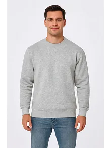 Erkek Üç İplik Düz Bisiklet Yaka Sweatshirt - Gri