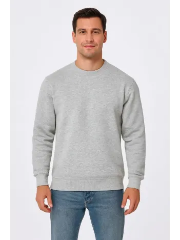 Erkek Üç İplik Düz Bisiklet Yaka SweatShirt - Gri Erkek Üç İplik Düz Bisiklet Yaka SweatShirt - Gri