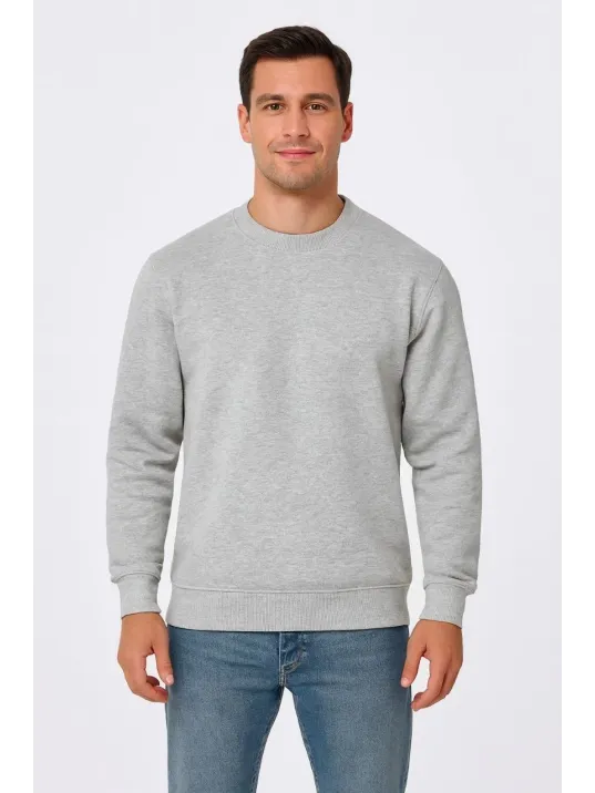 Erkek Üç İplik Düz Bisiklet Yaka SweatShirt - Gri Erkek Üç İplik Düz Bisiklet Yaka SweatShirt - Gri