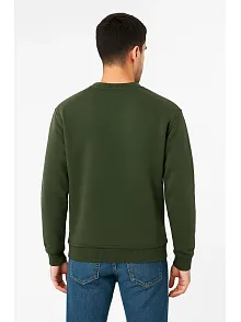 Erkek Üç İplik Düz Bisiklet Yaka Sweatshirt - Haki