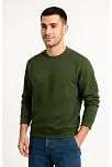 Erkek Üç İplik Düz Bisiklet Yaka Sweatshirt - Haki