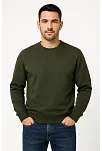 Erkek Üç İplik Düz Bisiklet Yaka Sweatshirt - Haki