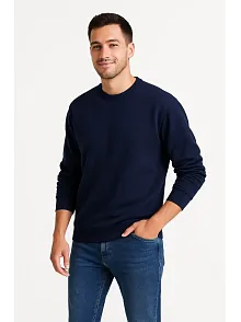 Erkek Üç İplik Düz Bisiklet Yaka Sweatshirt - Lacivert