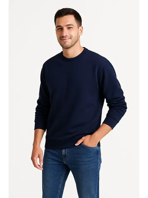 Erkek Üç İplik Düz Bisiklet Yaka Sweatshirt - Lacivert