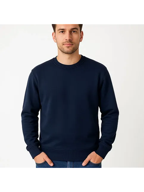 Erkek Üç İplik Düz Bisiklet Yaka Sweatshirt - Lacivert