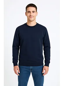Erkek Üç İplik Düz Bisiklet Yaka Sweatshirt - Lacivert