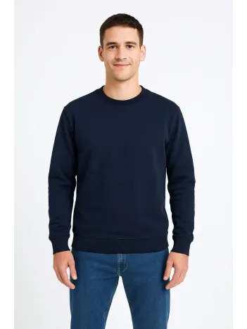 Erkek Üç İplik Düz Bisiklet Yaka Sweatshirt - Lacivert