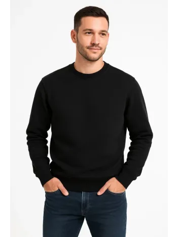 Erkek Üç İplik Düz Bisiklet Yaka SweatShirt - Siyah Erkek Üç İplik Düz Bisiklet Yaka SweatShirt - Siyah