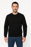 Erkek Üç İplik Düz Bisiklet Yaka Sweatshirt - Siyah